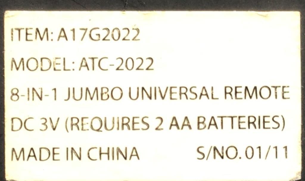 CONTROL REMOTO UNIVERSAL GIGANTE / NUMERO DE PARTE A17G2022 / MODELO ATC-2022 - Imagen 2